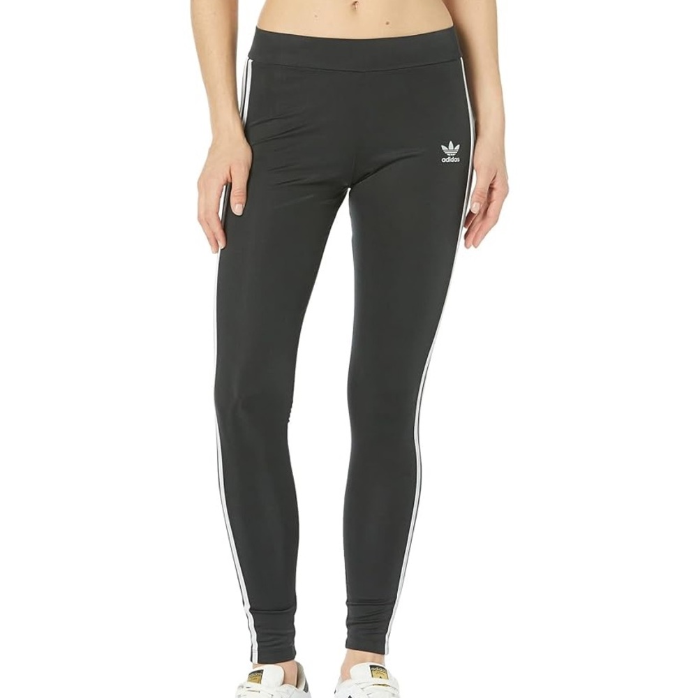 Adidas (Large) Black Basic Lightweight Legging with White Stripe/ Logo Tights